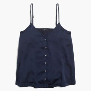 NWT J.Crew Factory Button-Up Classic Silky Satin Cami Top Navy S
